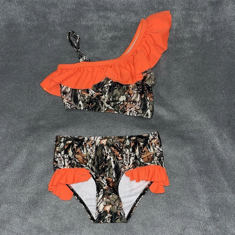 Oh Deer Camo &‎ Orange Bikini w/ruffle 2T Toddler